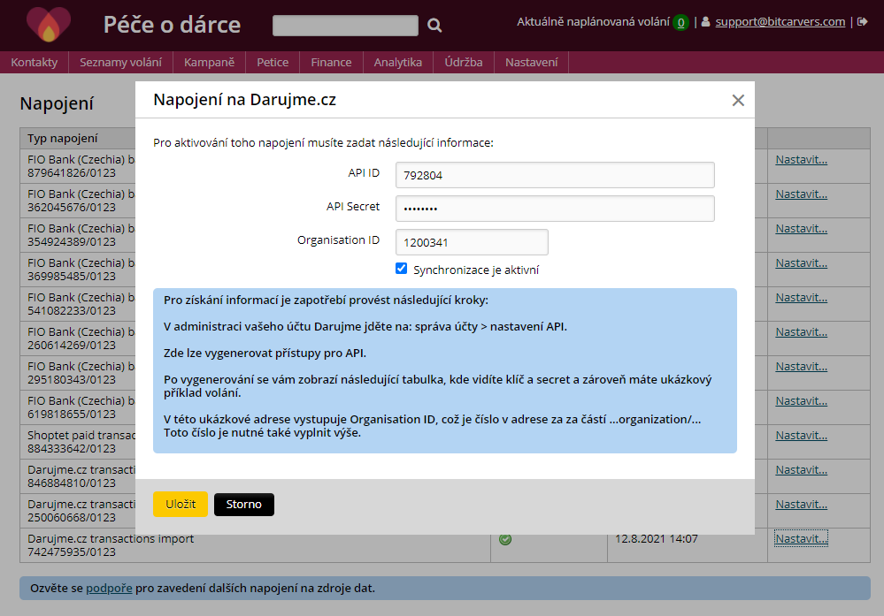 Snímek obrazovky aplikace