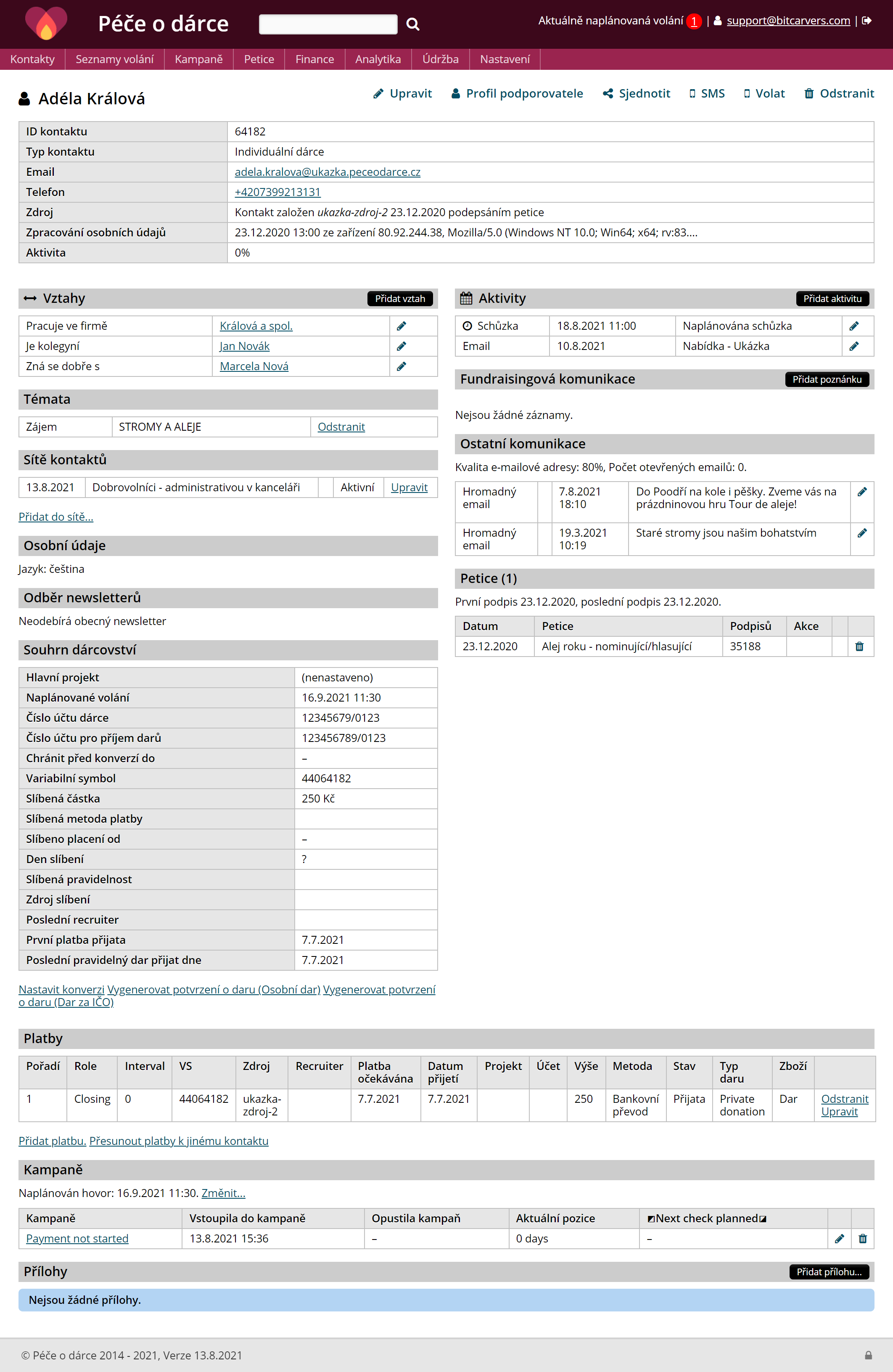 Snímek obrazovky aplikace